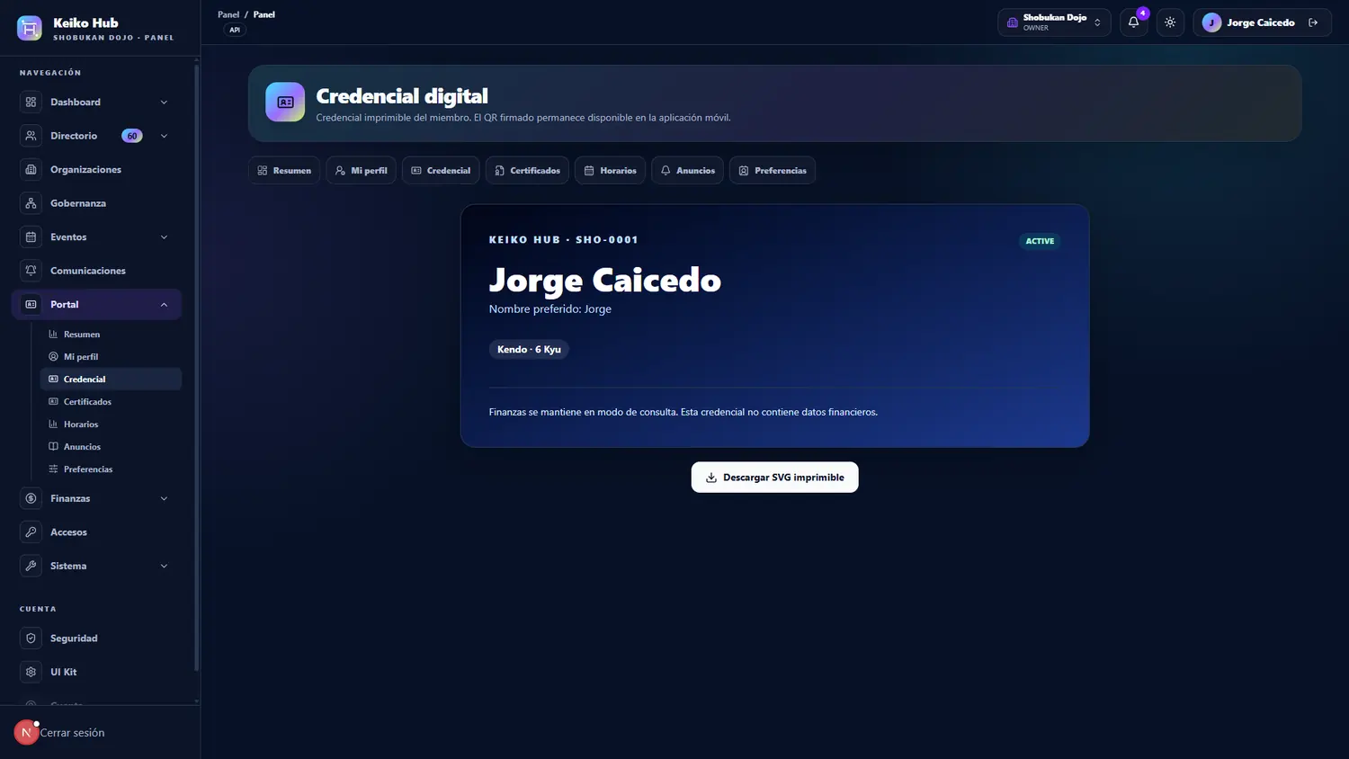 Credencial digital de Keiko Hub