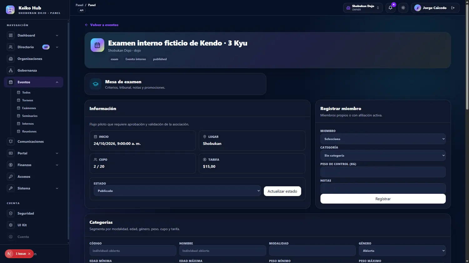 Examen interno en Keiko Hub