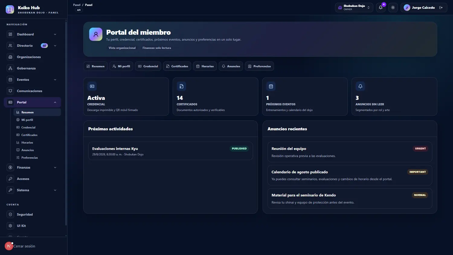 Portal del miembro de Keiko Hub